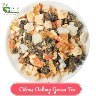 ELIF TEA Big Size Citrus Oolong Green Tea : Fujian Oolong Green Tea with Dried Orange